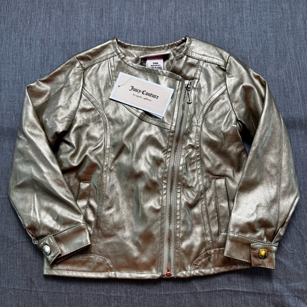 NWT Juicy Couture Girls Gold Jacket 24 Months Lightweight Front Zipper NEW